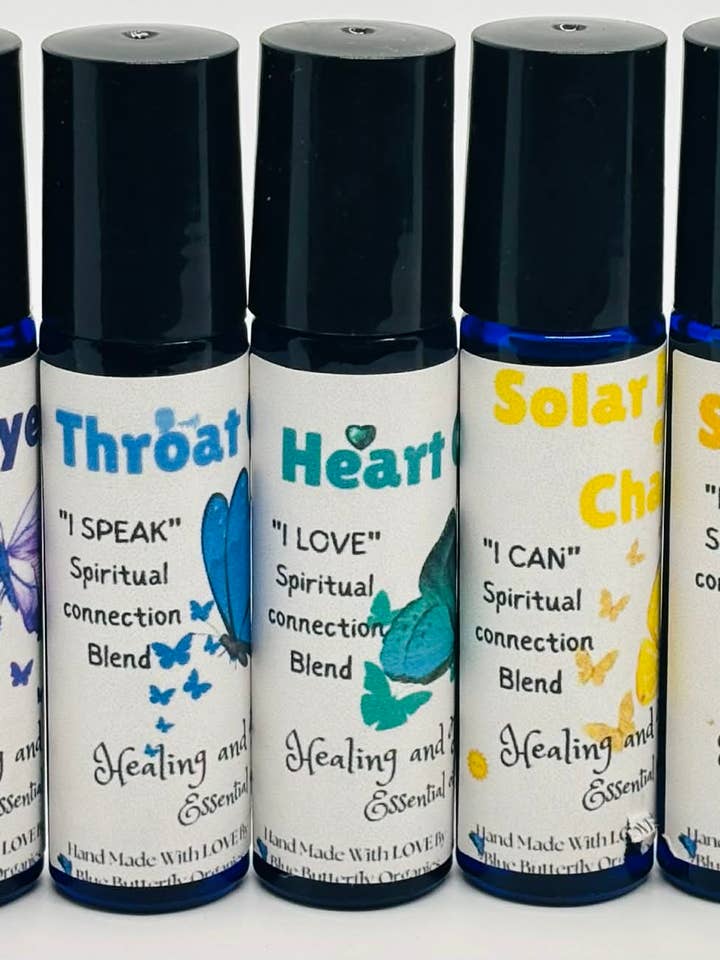 Chakra Balancing Roll Ons for wholesale by Blue Butterfly Healing & Organics LLC