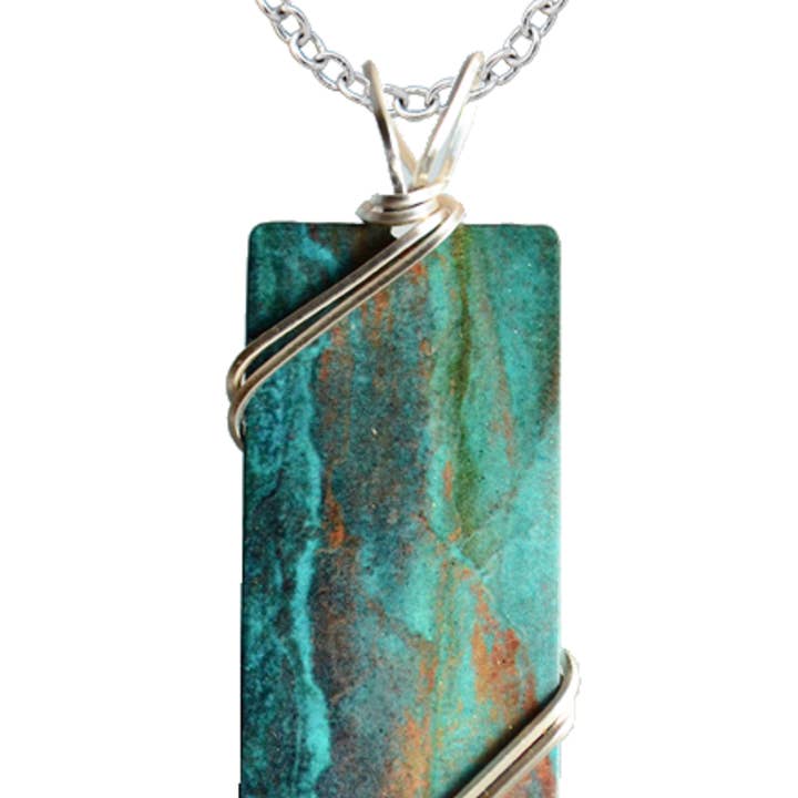 Collier Turquoise rouillée avec pendentif de 1,5 pouces et fil plaqué argent pour la vente par d'ears inc.