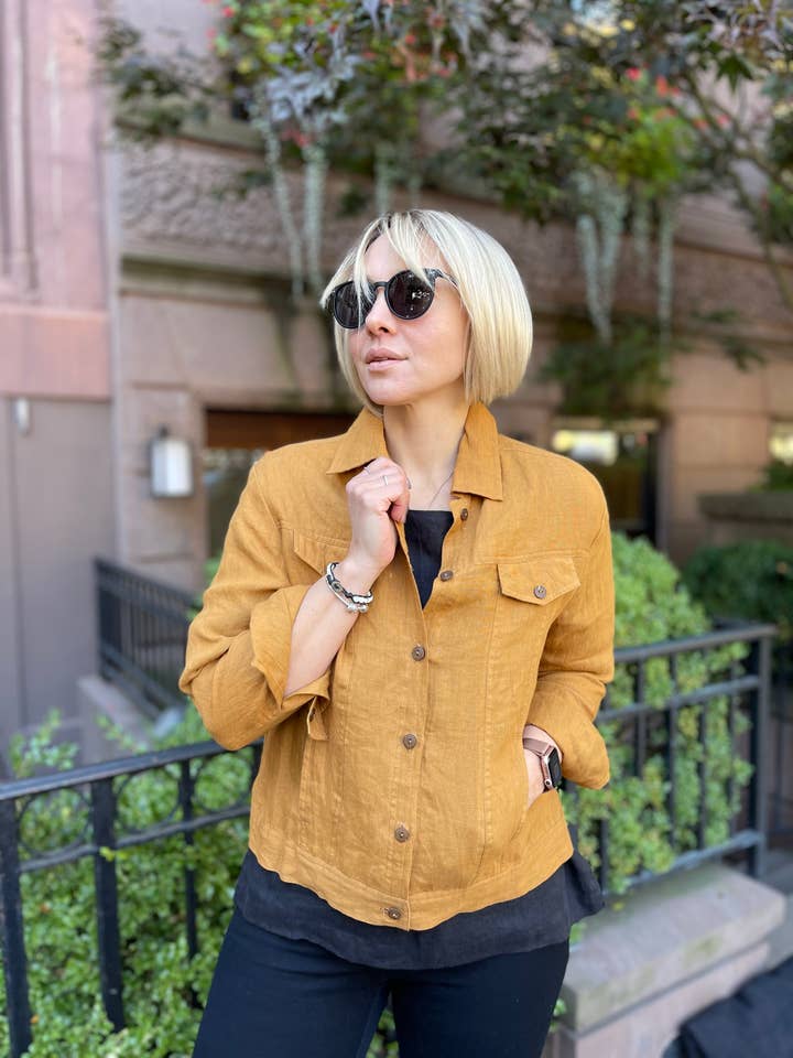 Linnen crop jacket voor wholesale door VIKOLINO