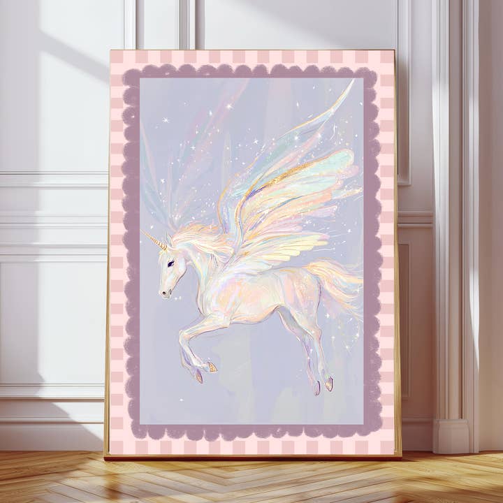 Unicorn Purple Nursery Art Print for wholesale by Kumo Art Prints