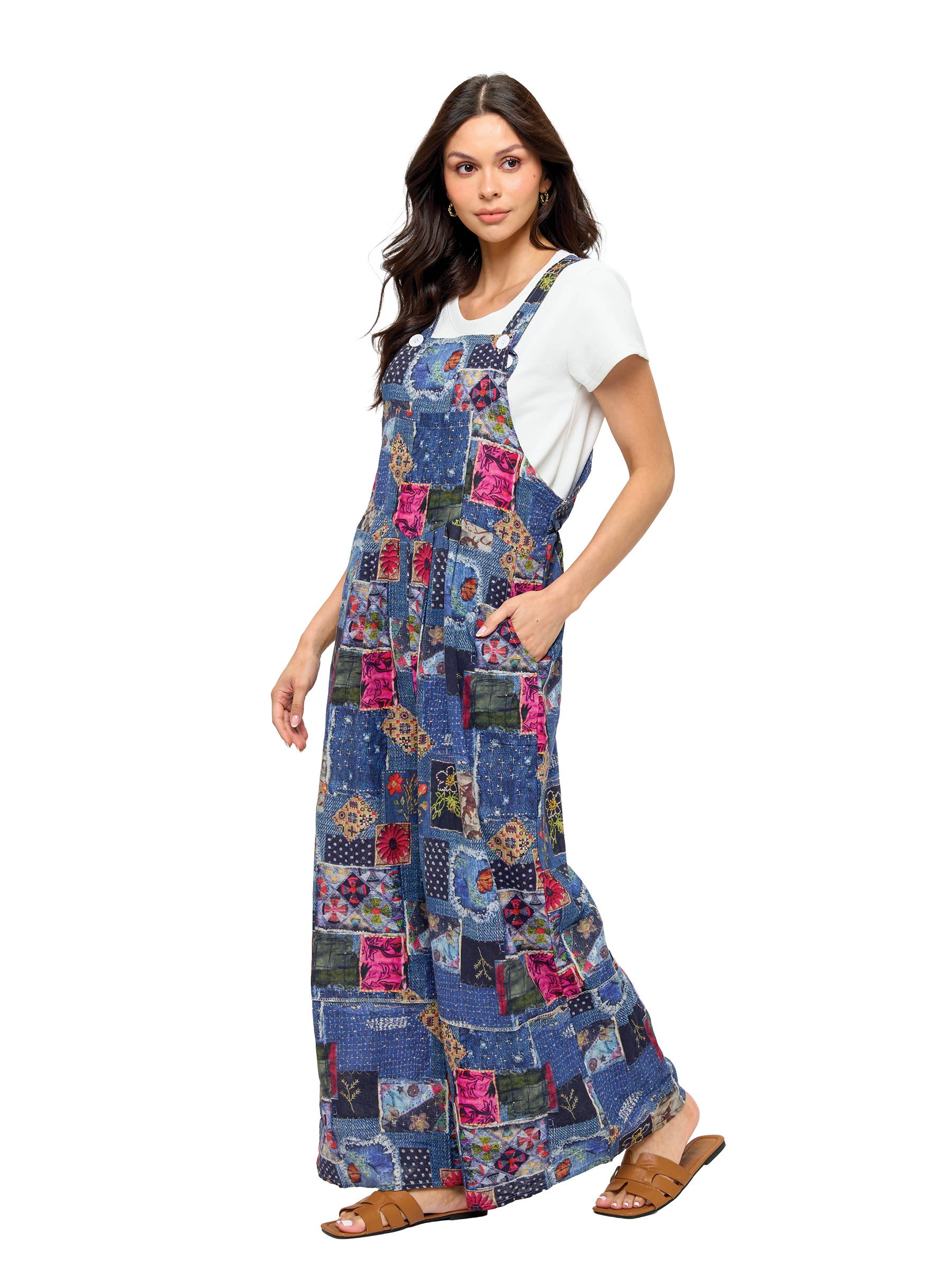 Blue Overall Boho Ruffled Patchwork Print for wholesale on Faire3