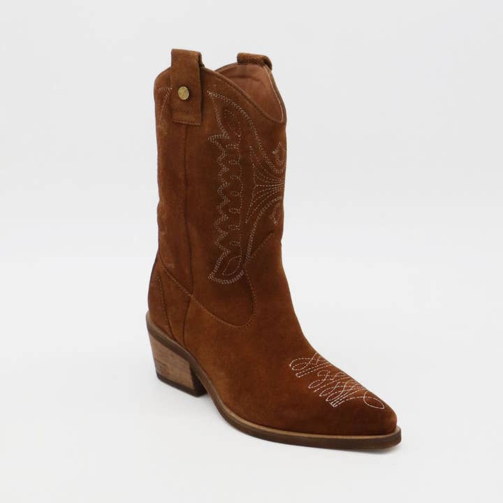 Unstoppable western cowboy boots tan suede womens shoes for wholesale on Faire