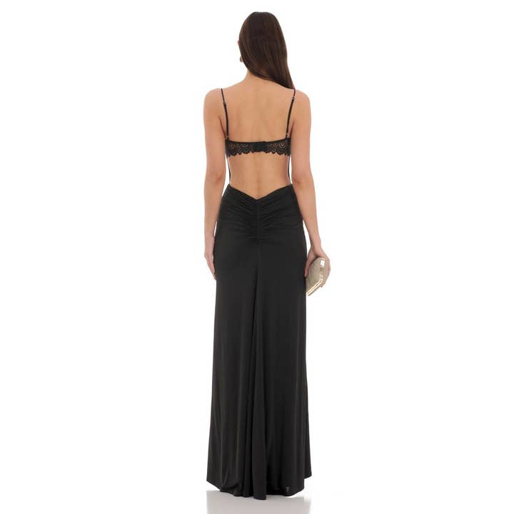 Open Back Mermaid Maxi Dress in Black for wholesale by Lucy In The Sky