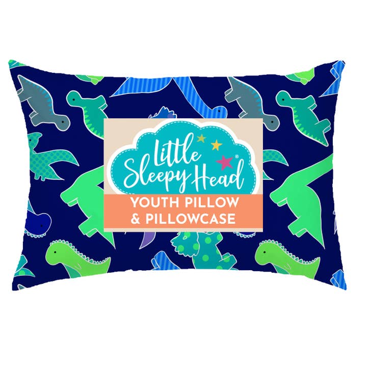 Youth Pillow + Pillowcase Set - Dinosaurs Blue - 16"x22" for wholesale by Little Sleepy Head