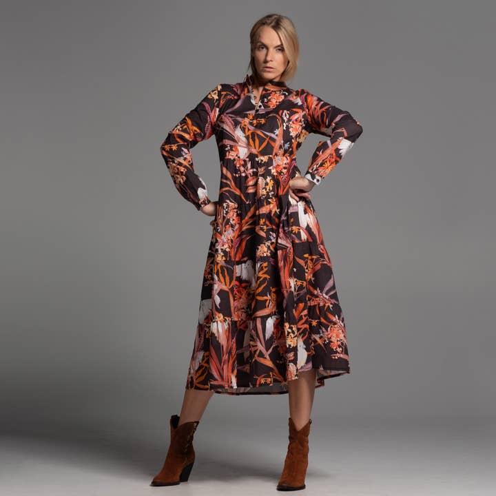 Monic katoenen jurk met print, boho stijl en gelaagde rok voor wholesale door Angels Ambition