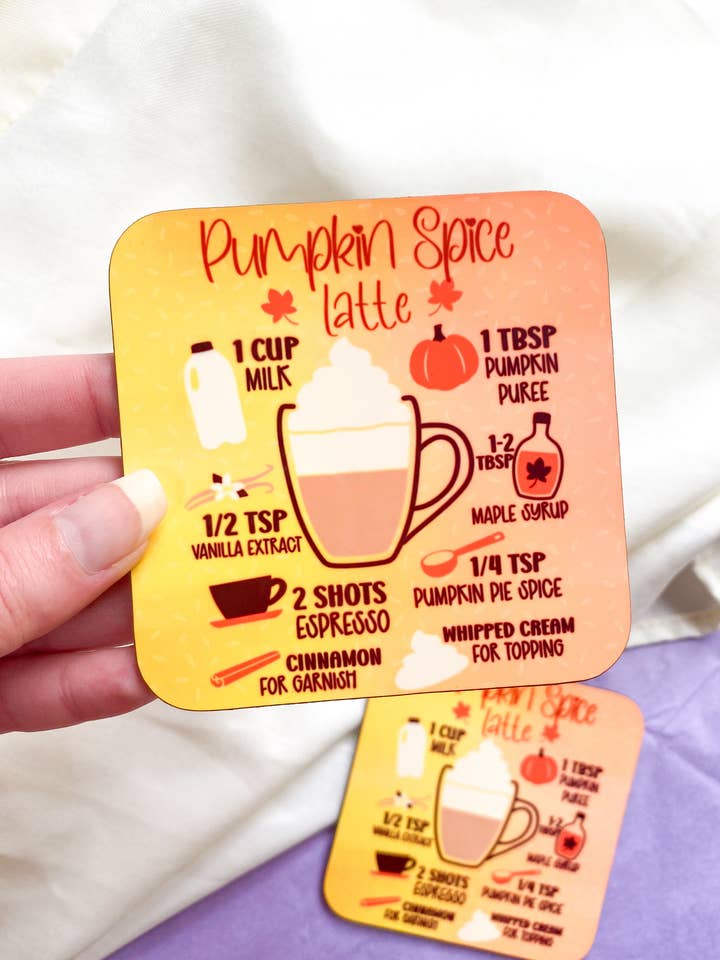 Pumpkin Spice Latte Recipe Coaster for wholesale by Leo & Co Gifts