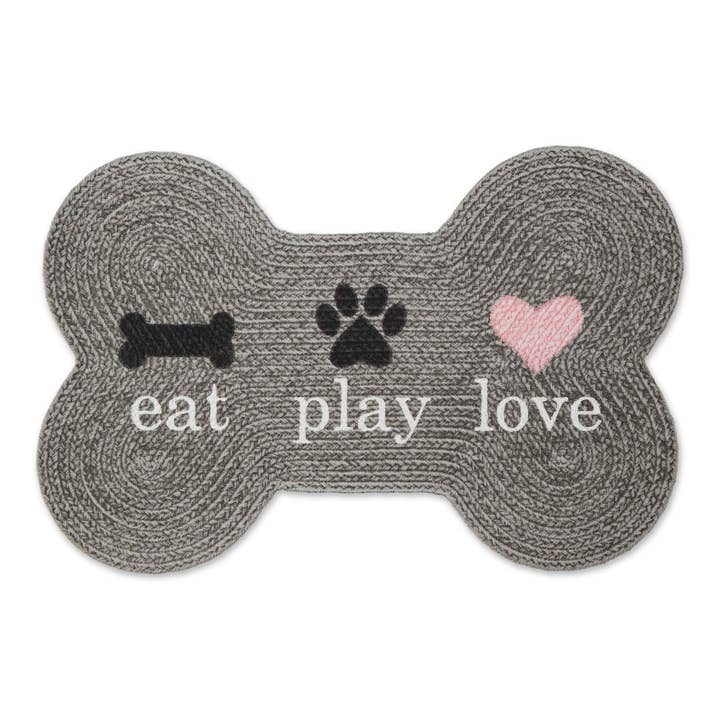 Bone Dry - Wholesale Pet Food Mat - Dog - Gray Eat Play Love Bone Shaped Pet Mat 16X24
