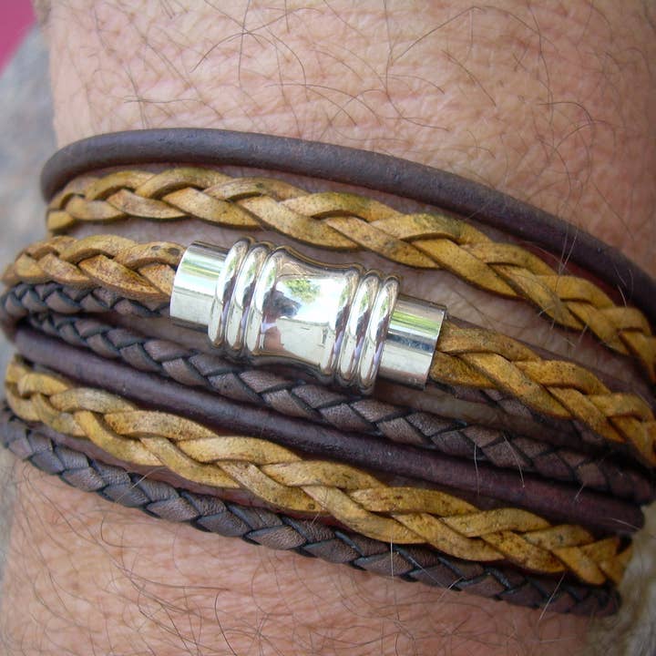 Läderarmband, Herrarmband Läder, Wrap Armband, Magnetlås i rostfritt stål, Damarmband, Herrsmycken, Fars dag för wholesale av Urban Survival Gear USA