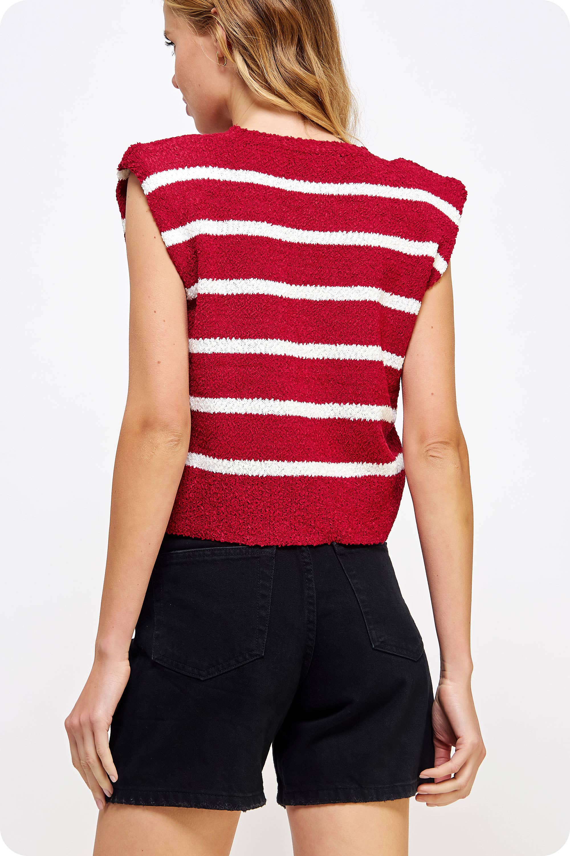 Strut & Bolt - Wholesale Tank Top - Women's - Shoulder Pad Sleeveless Textured Striped Knit Top8