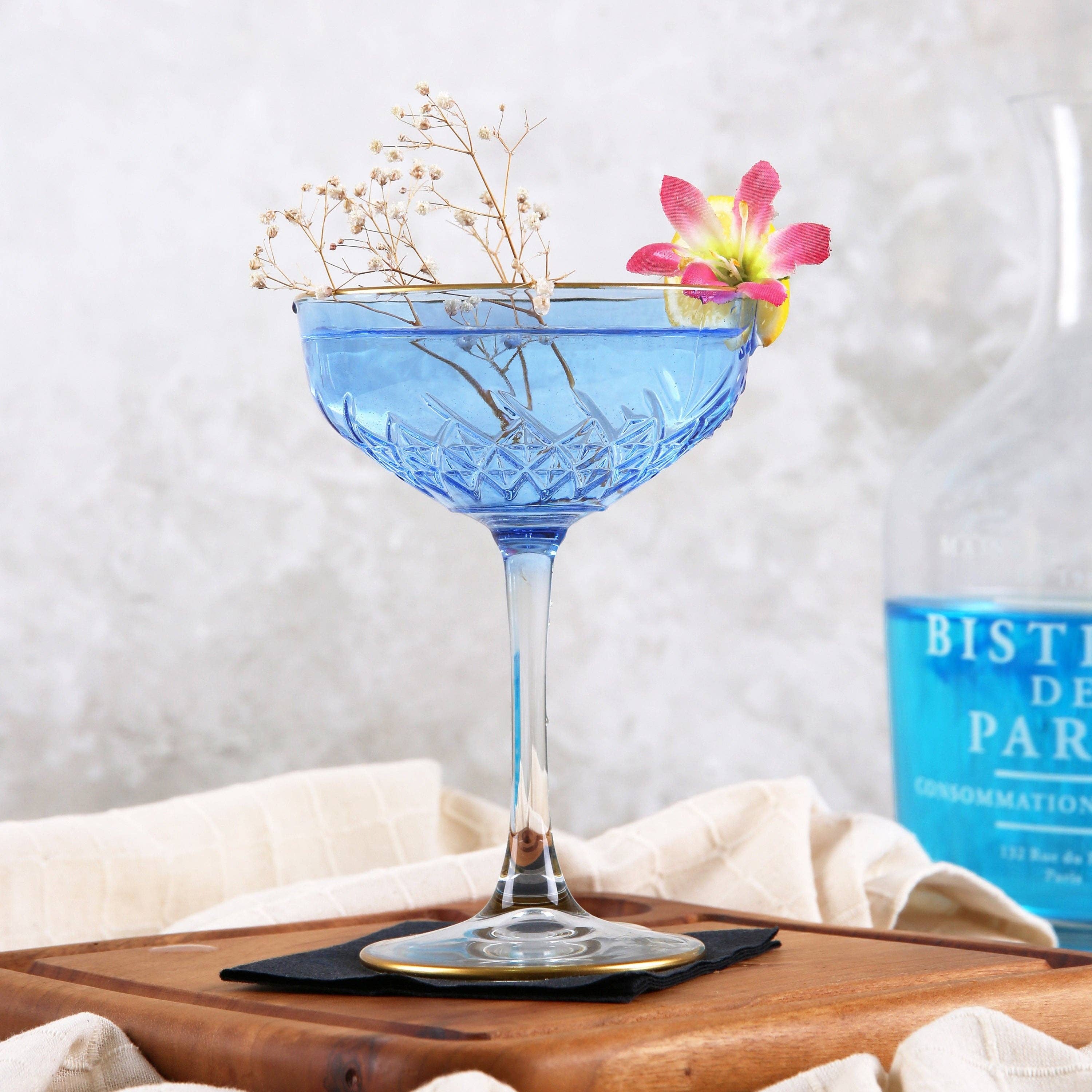 Mory Design Store - Wholesale Cocktail/likeur glas - Gekleurde Art Deco Cocktailglazen, Vintage Coupe met Gouden Rand