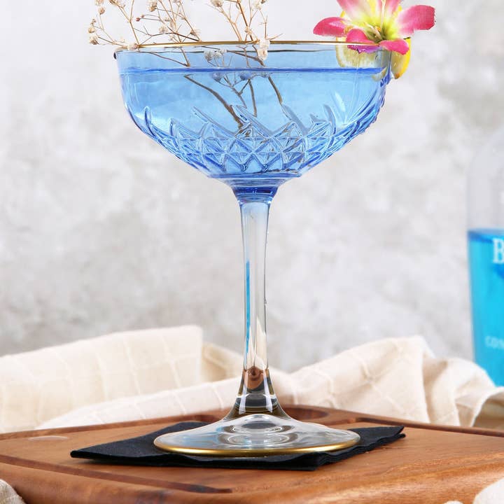 Gekleurde Art Deco Cocktailglazen, Vintage Coupe met Gouden Rand voor wholesale door Mory Design Store