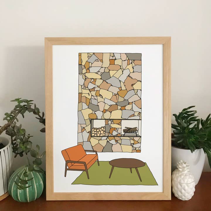 Retro Homes Fireplace Print for wholesale by Kate Broughton