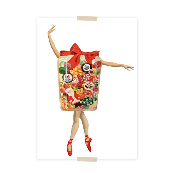Christmas Postcard collage dancing candy jar for wholesale by Lylies