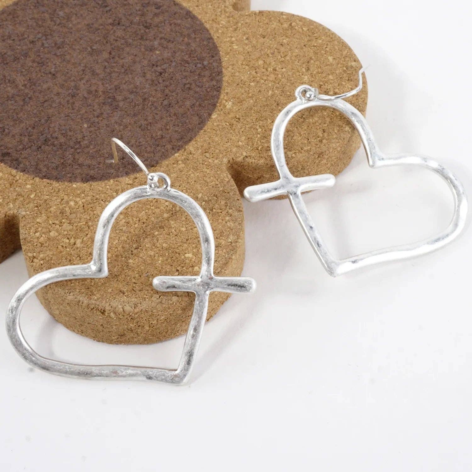 Wild Honey - Wholesale Dangle Earrings - Hammered-Texture Cross-Heart Combined Earrings4
