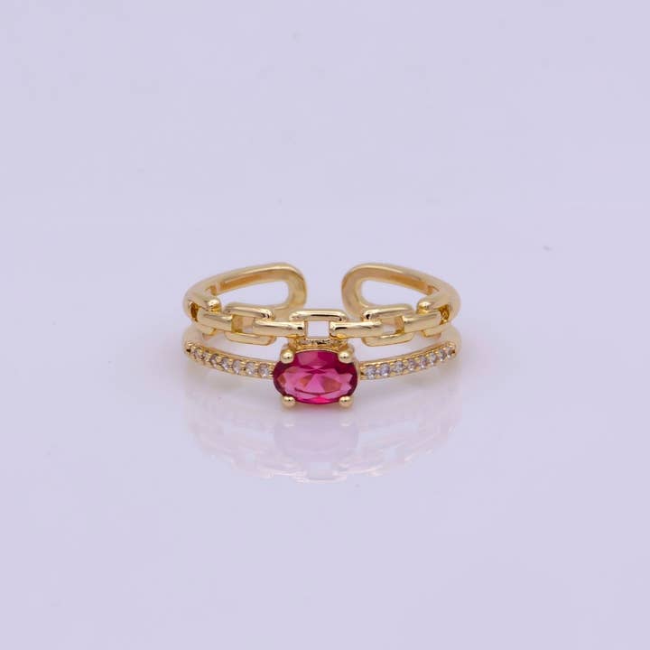 Aim Eternal – Engroshandel Ring med sten – Delikat dobbeltbåndsring med rød Cz-sten mikro-pavé guld ring åben justerbar U-015