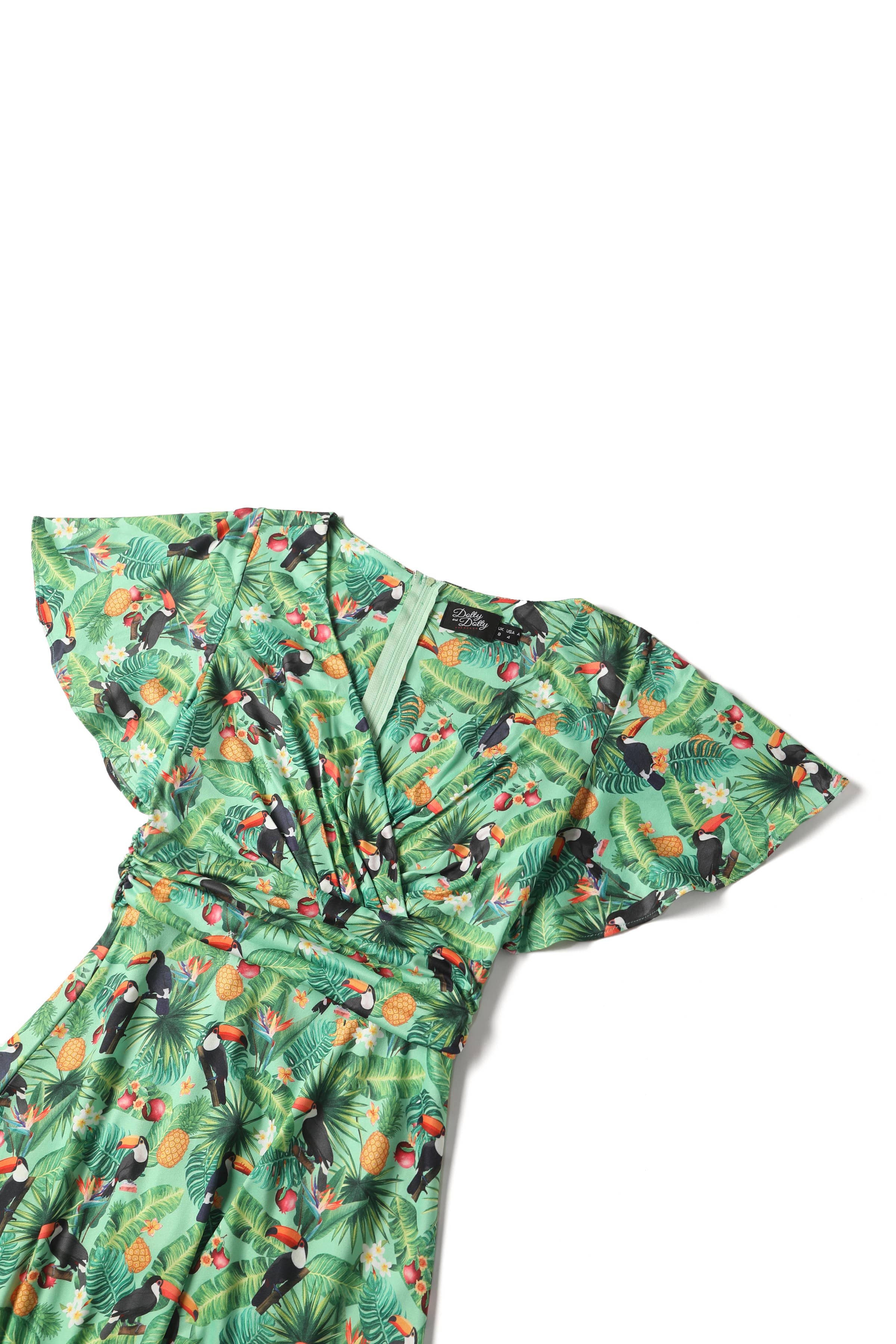 Dolly & Dotty - Wholesale Dress - Women's - Donna Petal Sleeves Summer Dress in Tropical Green Toucan4