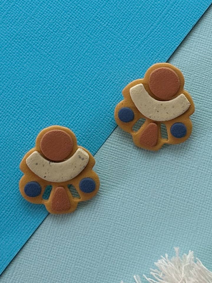 Layered Statement Stud in Natural | Polymer Clay Earrings for wholesale by Easy Peasy Cutters