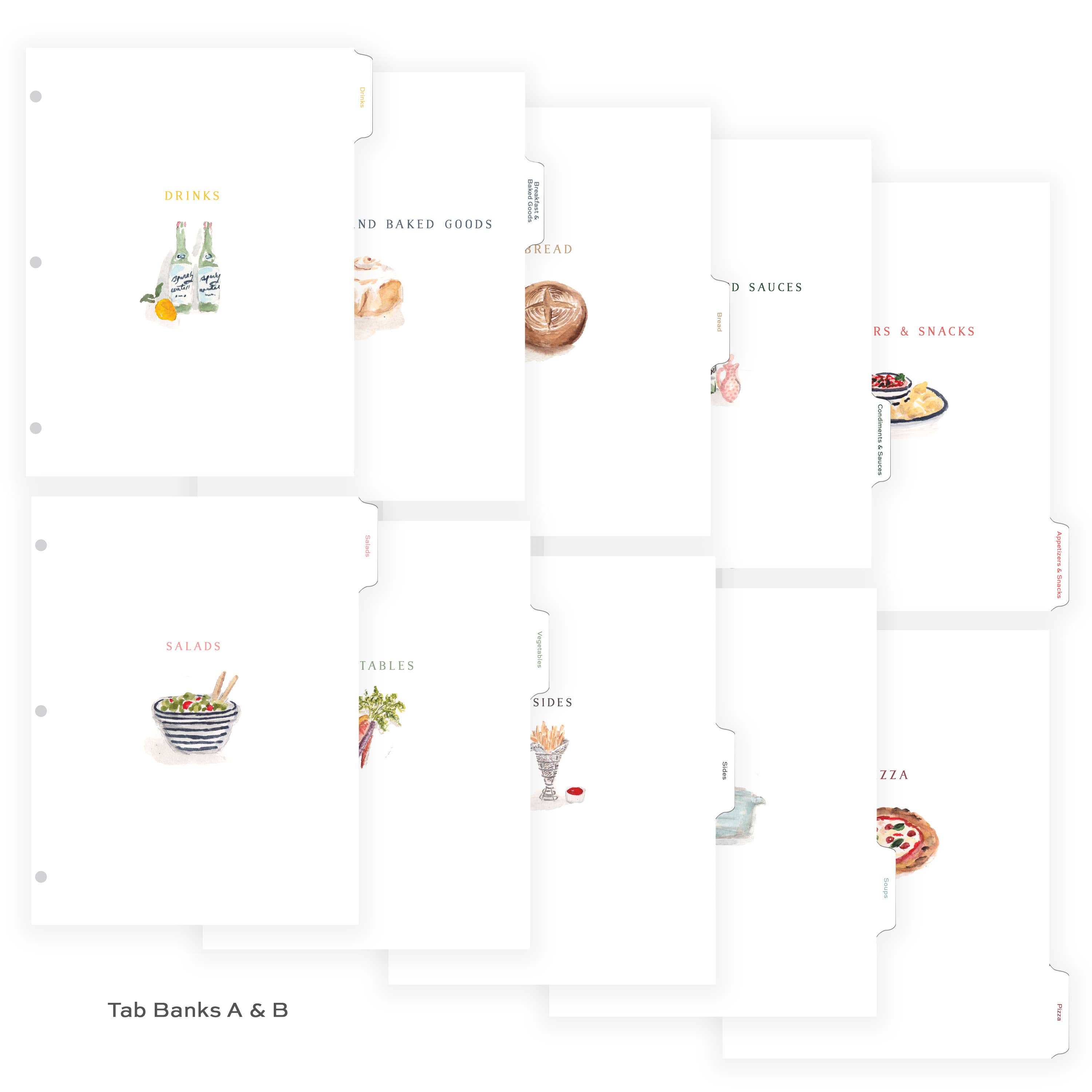 The Illustrated Life – wholesale Recipe card – Deluxe Recipe Index Tab Dividers - 24 Categories0