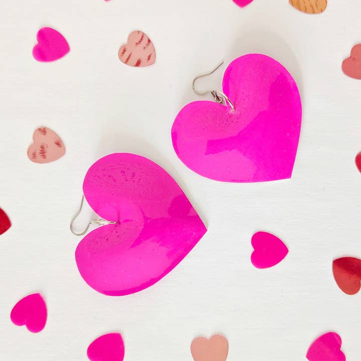 All The Discos - Wholesale Dangle Earrings - Patent Pink Heart Earrings2