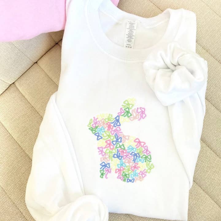 Coquette, Bow, Bunny, Spring, Easter, Embroidered Sweatshirt for wholesale by Heaven City LLC
