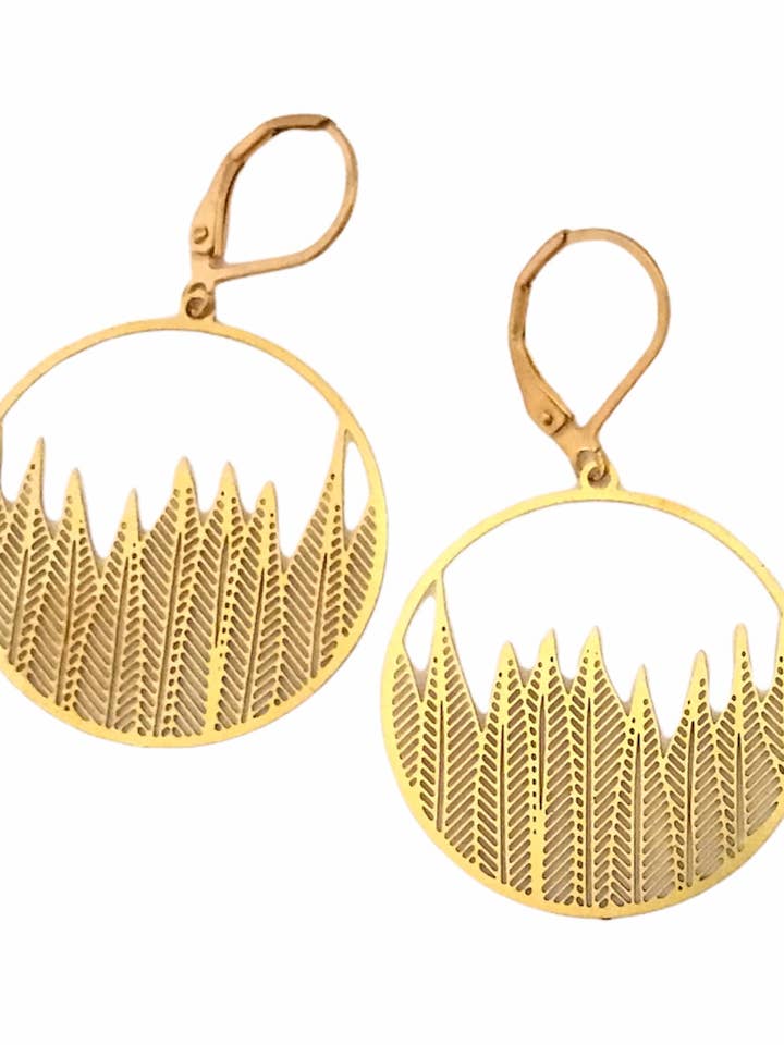 Brass Round Grass Earrings for wholesale by Dreamspirit