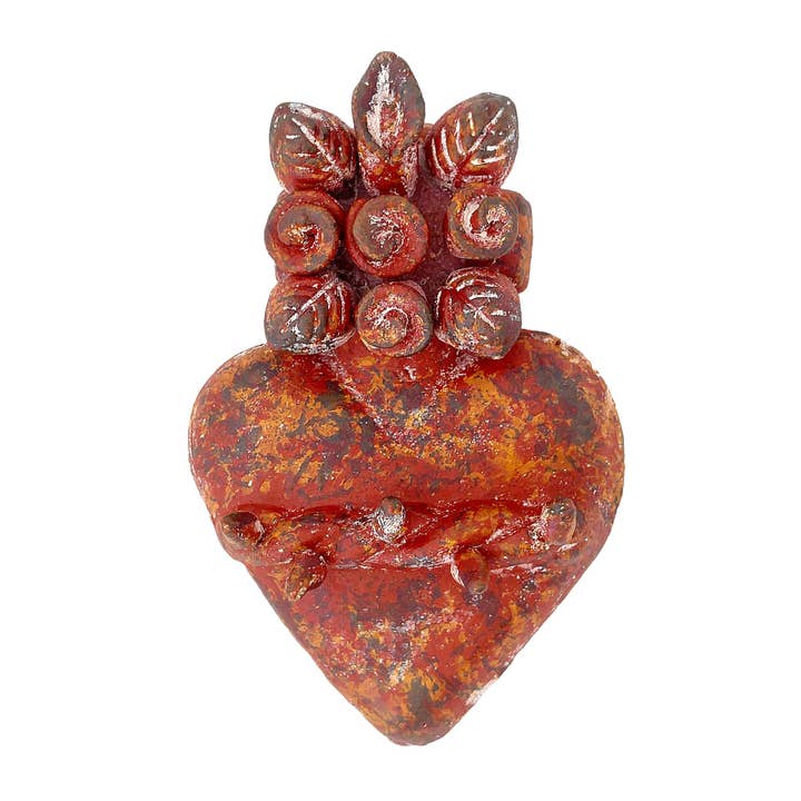 Coração de Cerâmica com Cruz e Bouquet de Flores - Acabamento Rústico por atacado de Sedona Spirit