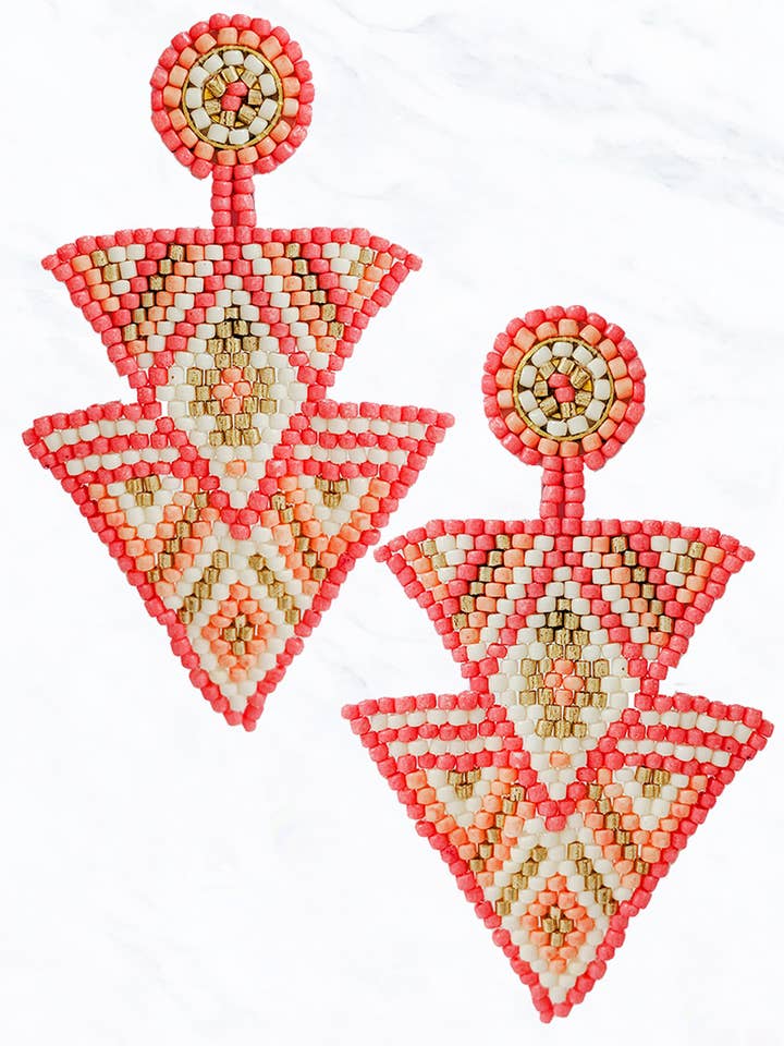 Aztec Pattern Seed Bead Post Dangle Earrings for wholesale by Suzie Q USA