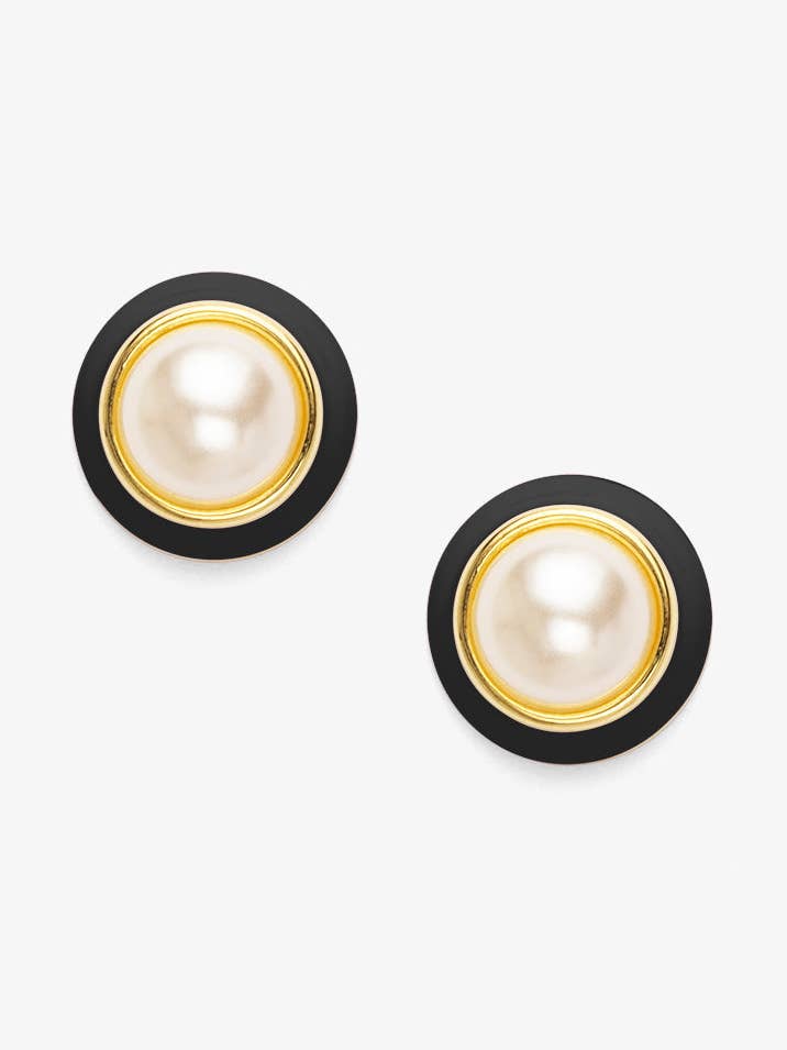 Enamel Rim Pearl Stud Earring for wholesale by VIOROO