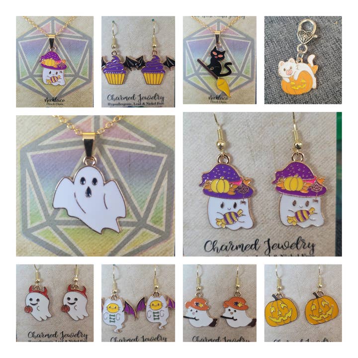 Søde og uhyggelige Halloween-øreringe, halskæder og lynlåstræk for engroshandel hos Con-Quest Crafts