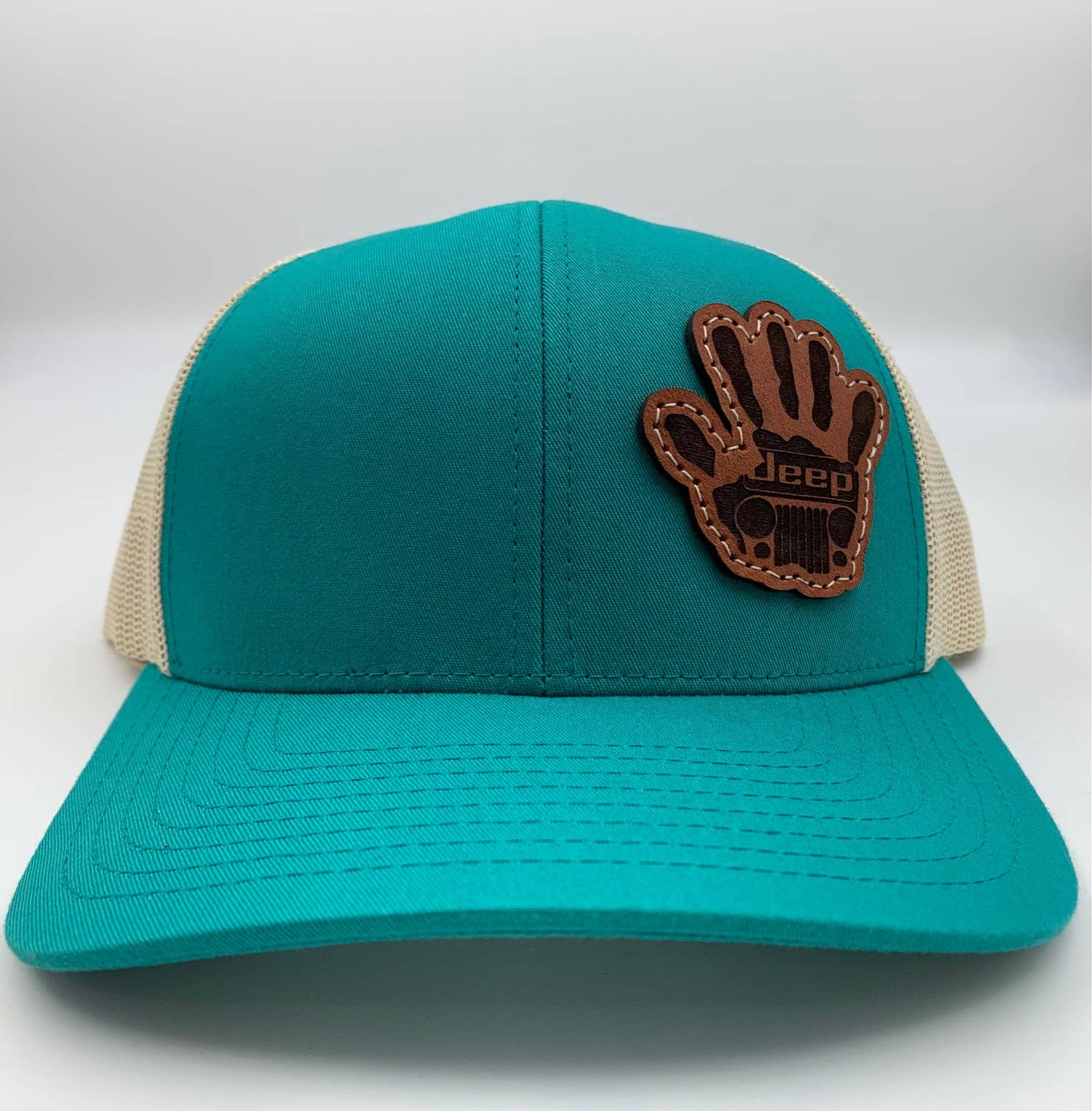 NDesigns Leather - Wholesale Trucker Hat - Unisex - Jeep Wave Leather Patch on hat, sewn patch, not glued!3