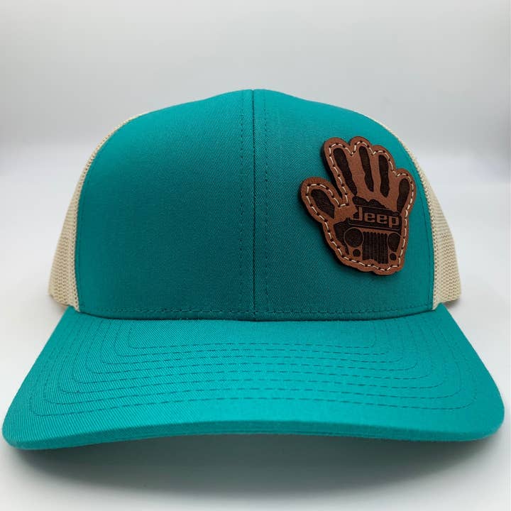 NDesigns Leather - Wholesale Trucker Hat - Unisex - Jeep Wave Leather Patch on hat, sewn patch, not glued!3