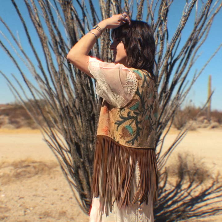 Wylder Trading Company - Wholesale Outerwear Vest - Women's - Boho Western Artisan Fringe Vests | Kantha Suzani Textile22
