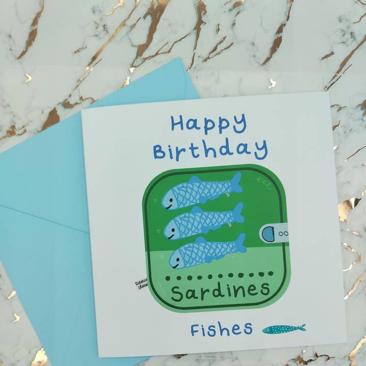Rebecca Gladys – wholesale Birthday card – Happy Birthday Best Fishes Funny Sardine Pun Card Handmade3