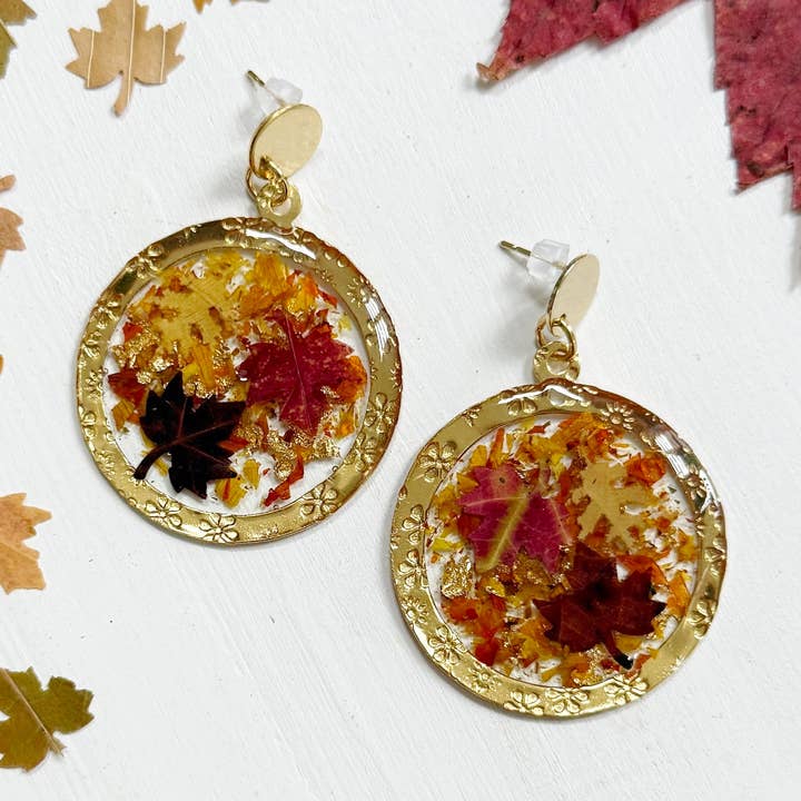 Falling Autumn Leaves earrings for wholesale by FloreOrganicBotanics