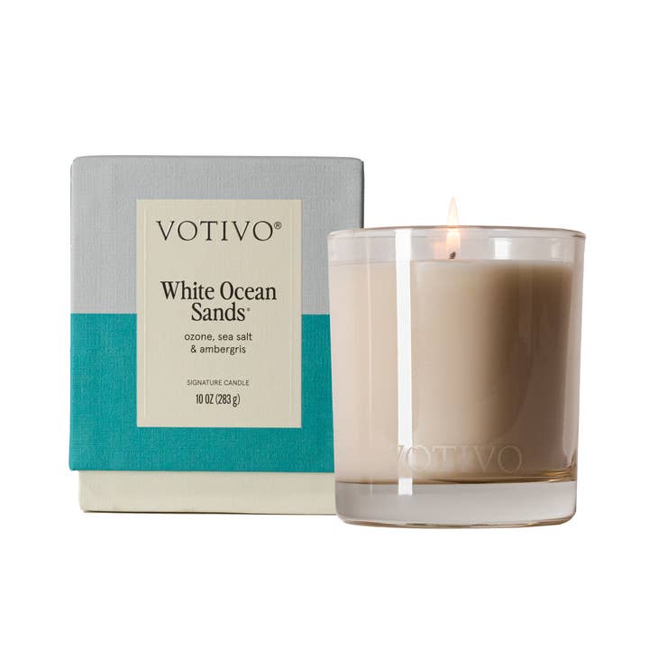 White Ocean Sands 10 oz. Signature Candle | Summer Candle for wholesale by Votivo