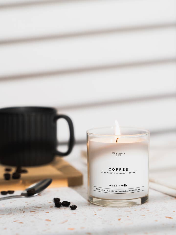 Coffee Soy Wax Candle | Hazelnut | Dark Roast - 1 Wick for wholesale by Wash and Wik