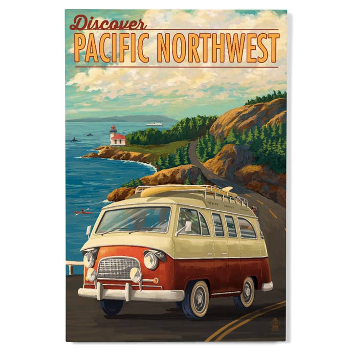 Lantern Press - Wholesale Wood Wall Art - PREMIUM WOOD SIGN Pacific Northwest, LP Camper Van