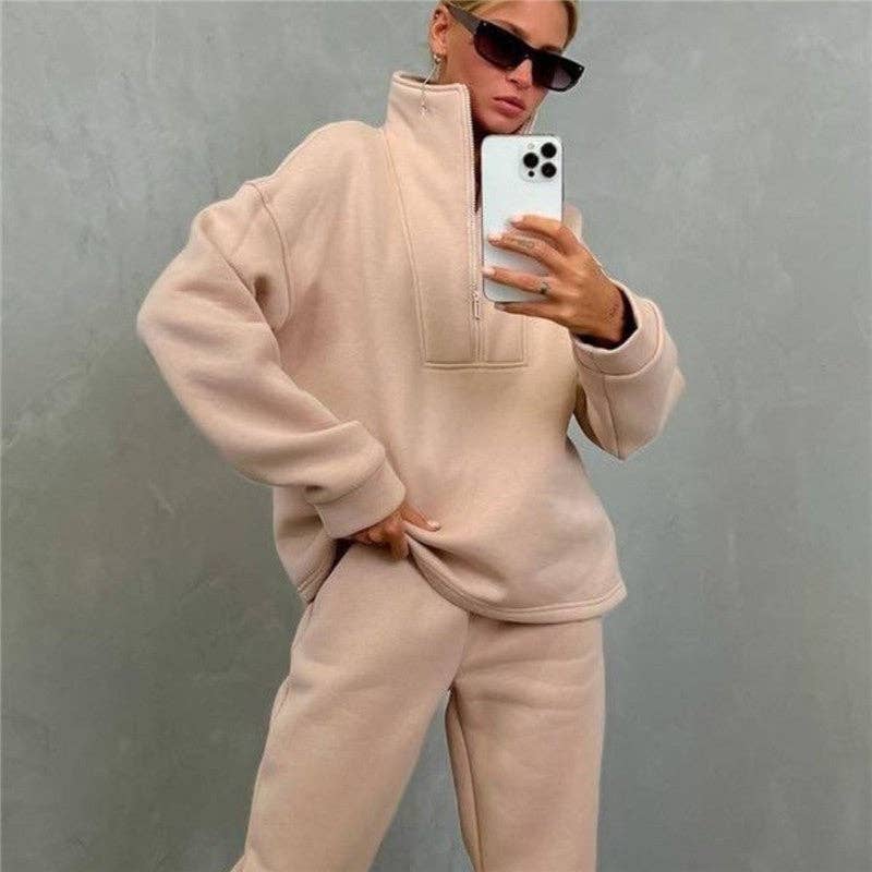 UZ Wholesale Store - Wholesale Tracksuit - Women's - Solid Color Long Sleeve Stand Collar Zip-Up Sports Suit5