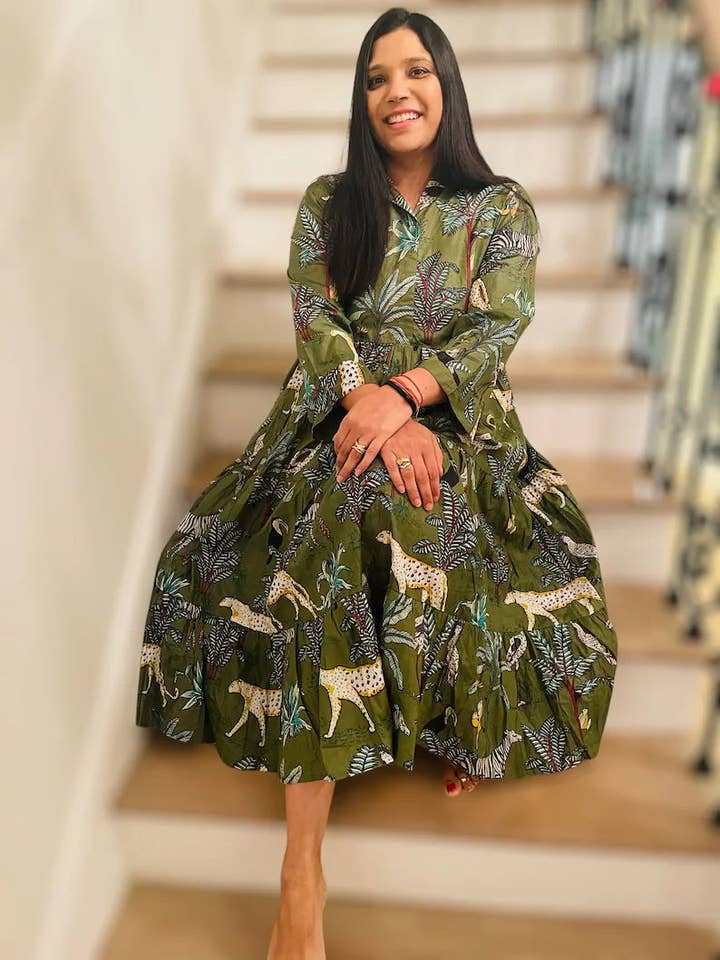 Green Block Printed Animal Midi Dress for wholesale on Faire12