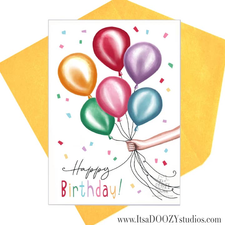 Birthday Balloons and Confetti Card - With Matching Envelope for wholesale by It’s a Doozy Studios