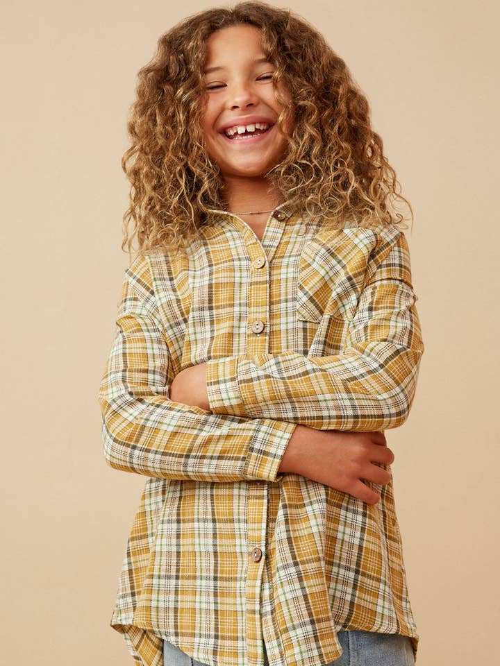 Camisa con botones a cuadros con bolsillo para niña para venta al por mayor de Hayden LA
