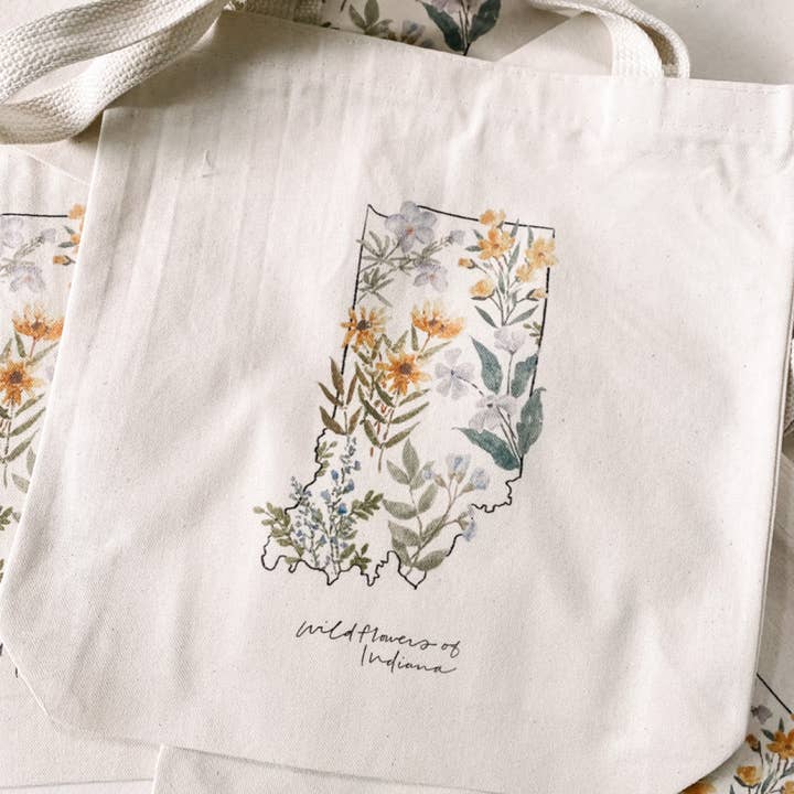 Art and Home co. - Wholesale Tote Bag - Women's - Indiana State Wildflowers Square Cotton Canvas Tote Bag3