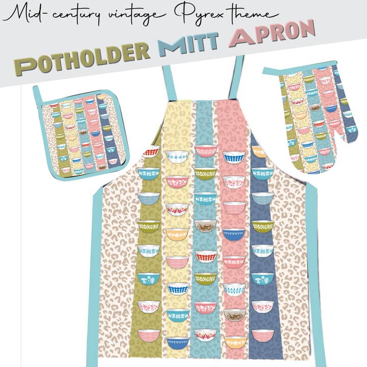 ModMoxGoods - Wholesale Oven Mitt/Pot Holder - Potholder Pyrex Vintage Bowls Kitchen leopard print square1