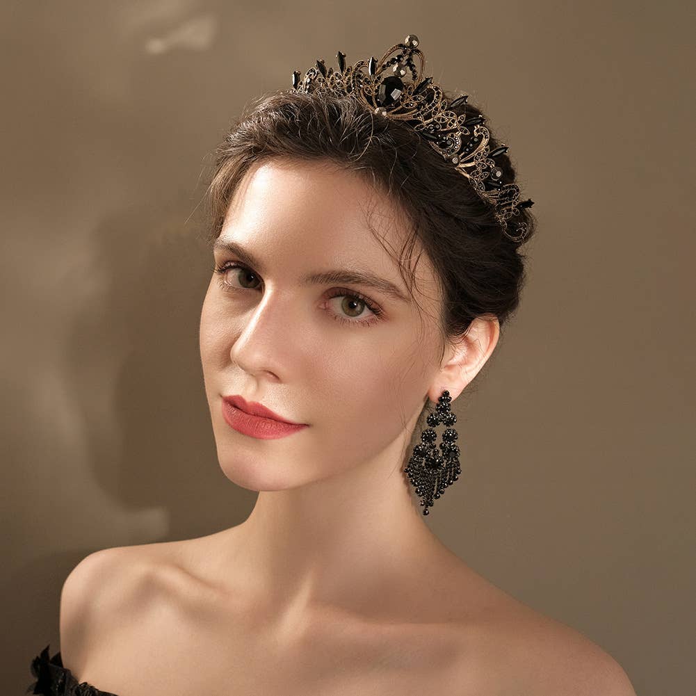 Tourtiwi - Wholesale Tiara - Women's - Obsidian Tiara Rhinestone Alloy Headdress Black Crown62