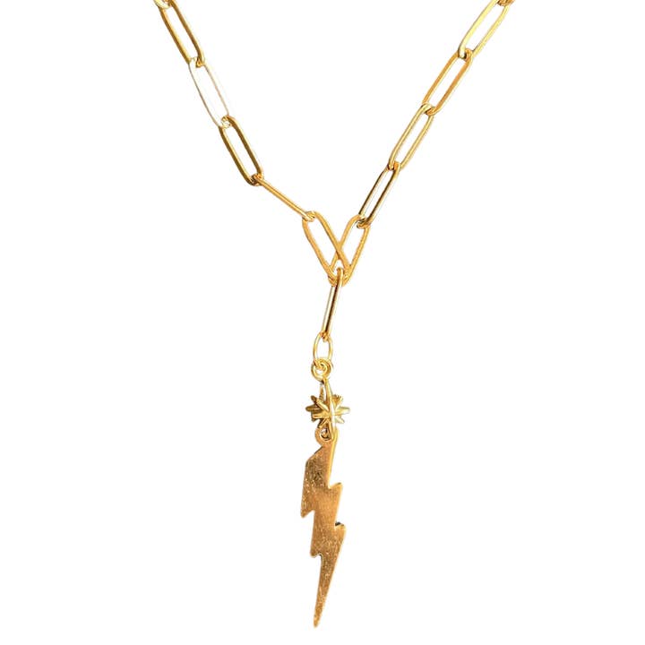 Rayo – Collana Fulmine in Catena Grossa Dorata (Edizione Giocosa) per la vendita all'ingrosso da parte di Lucy Andy Jewellery