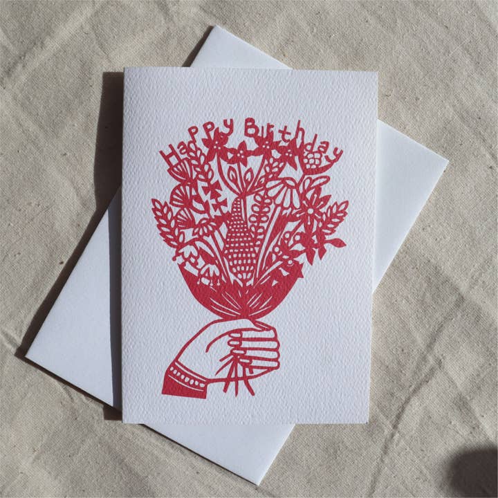 Happy Birthday Flowers card - 6 colours for wholesale by Gemma Barnett