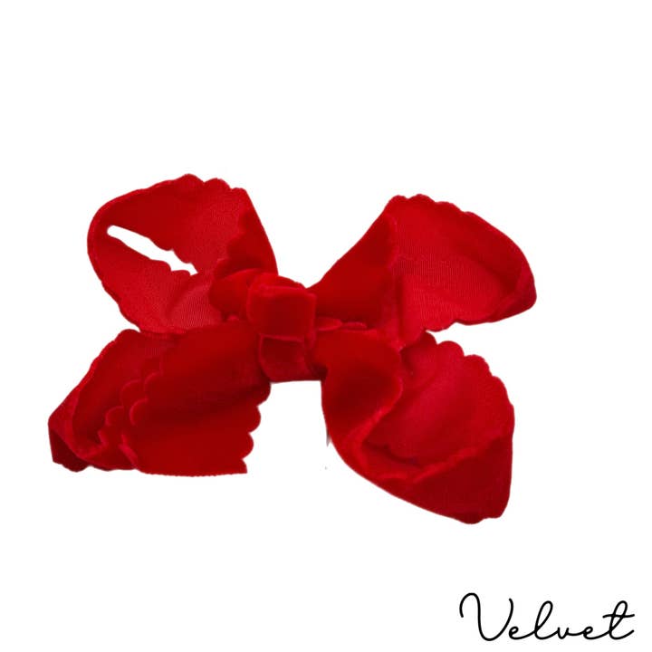 Just For Fun Threads - Wholesale Hair Bow - Kids - Holly Red Velvet Scallop Bows