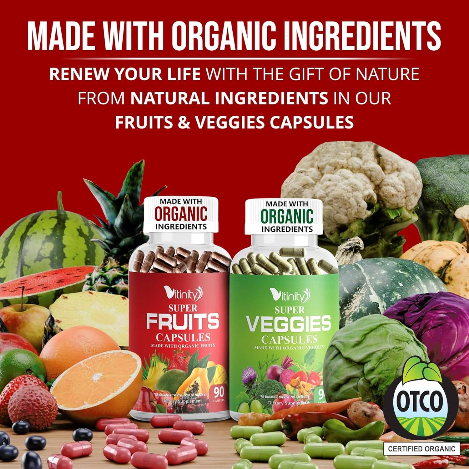 Vitinity – Engroshandel Kosttilskud og vitaminer – Fremstillet med økologiske frugter og grøntsager kapsler - Superfood grøntsagsvitamintilskud til kvinder og mænd - Bland af frugter og grøntsager til daglig sundhed. Frugt- og grøntsagstilskud (30-dages forbrug)6