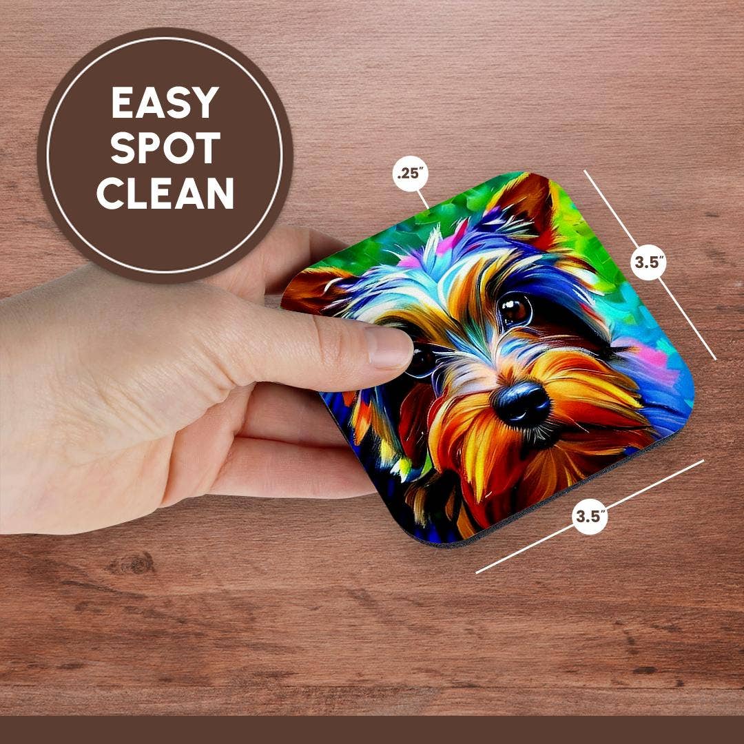 3dRose - Wholesale Coasters - 3dRose, Dazzling Yorkshire Terrier dog portrait on green. Digital art gift, Coaster13