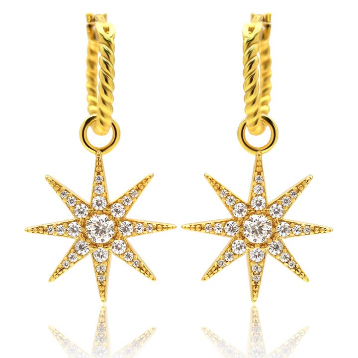 Estelle Starburst Pavé Charm Hoepeloorbellen 18kt verguld goud voor wholesale door GEMSA LONDON